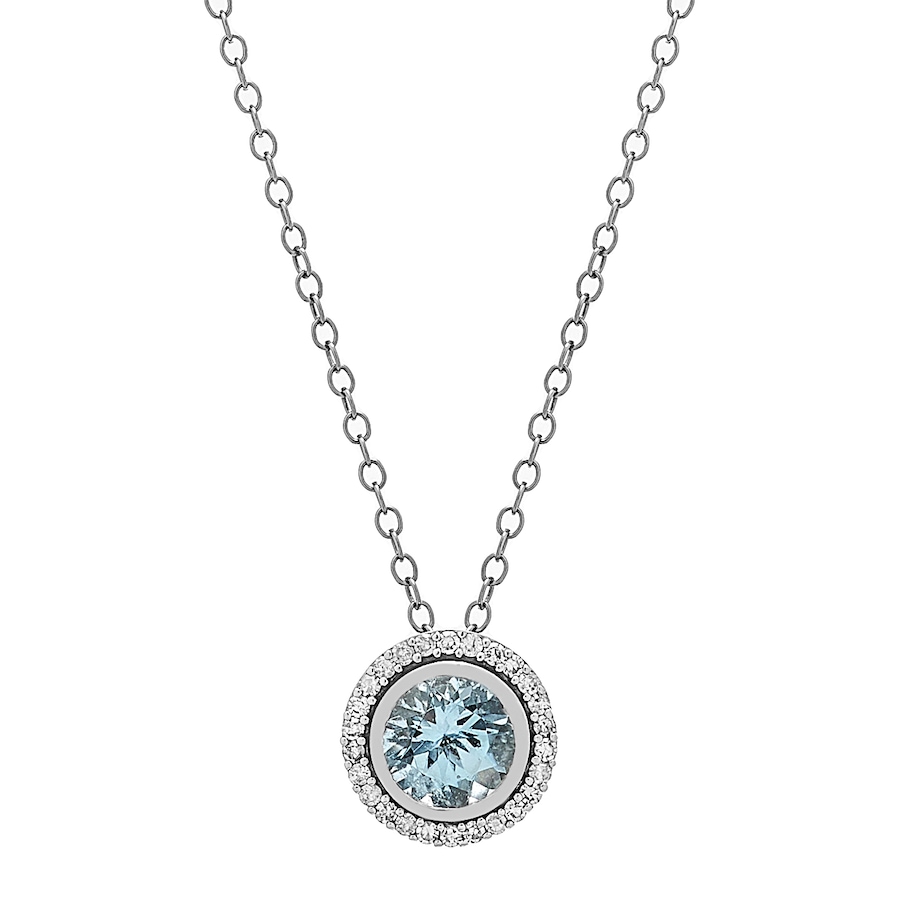 Image 232811_WGLAQ.jpg, Product 232-811 / Price $549.33, Gem Creations 14K Gold 6mm Exotic Gemstone & Diamond Round Halo Necklace from Gem Creations on TSC.ca's Jewellery department