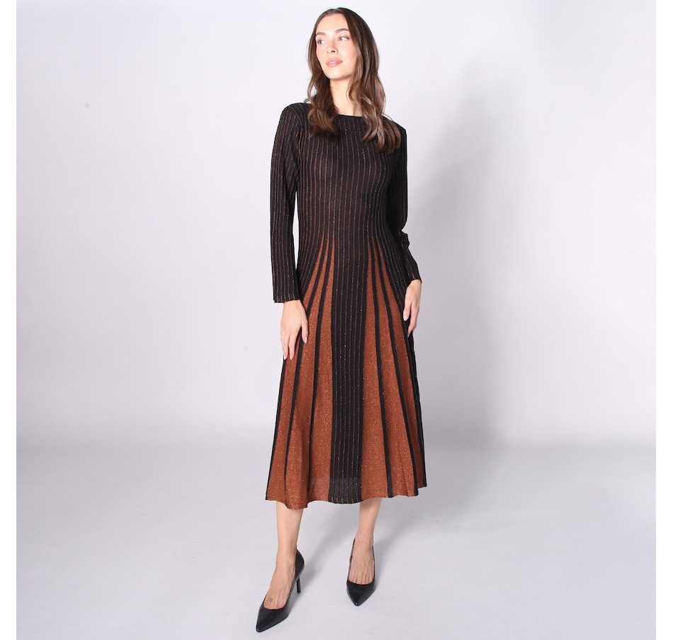 Image 232905_BKMBR.jpg, Product 232-905 / Price $69.33, Aggel Knitwear Lurex Two-Tone Midi Dress from Aggel on TSC.ca's Fashion department