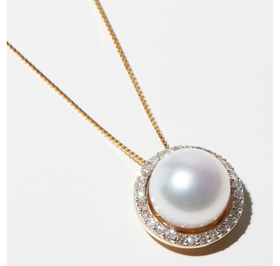 Image 232966_YGL.jpg, Product 232-966 / Price $449.99, 14K Gold 0.15 ctw Diamond and Cultured Freshwater Pearl Pendant with Chain from The Vault on TSC.ca's Jewellery department