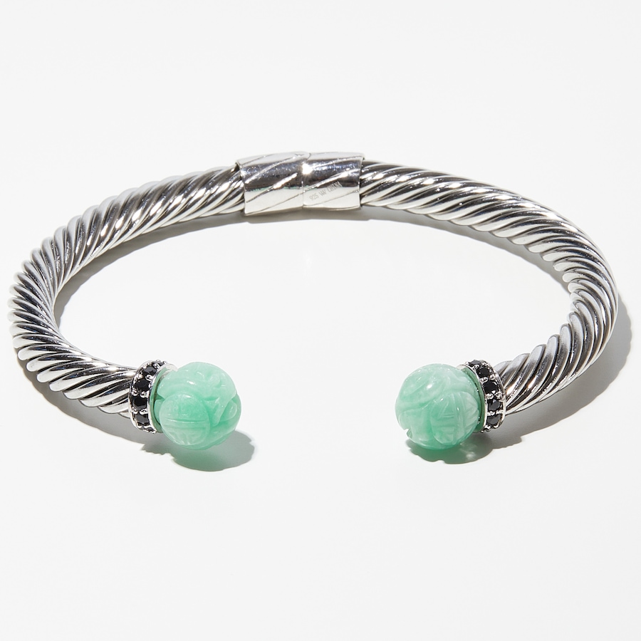 Image 232986.jpg, Product 232-986 / Price $219.99, Roz Kwan Sterling Silver Green Jade Carved Beads ub Stainless Steel Bangle from Roz Kwan Jewellery Collection on TSC.ca's Jewellery department