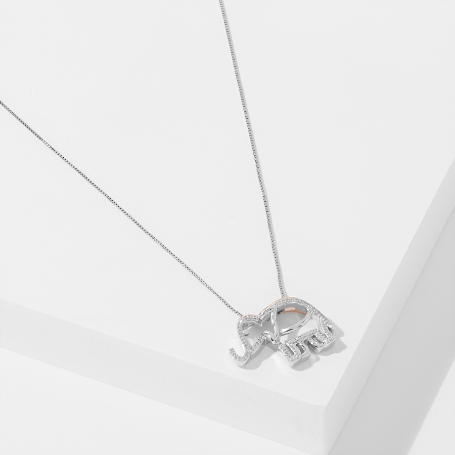 Image 233469.jpg, Product 233-469 / Price $99.99, Sterling Silver And Rose Gold Plate Diamond Elephant Pendant With Chain from Colours of Diamonds on TSC.ca's Jewellery department