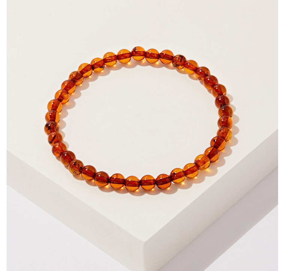 Amber Extraordinaire 5mm Amber Round Bead Stretch Bracelet - TSC.ca