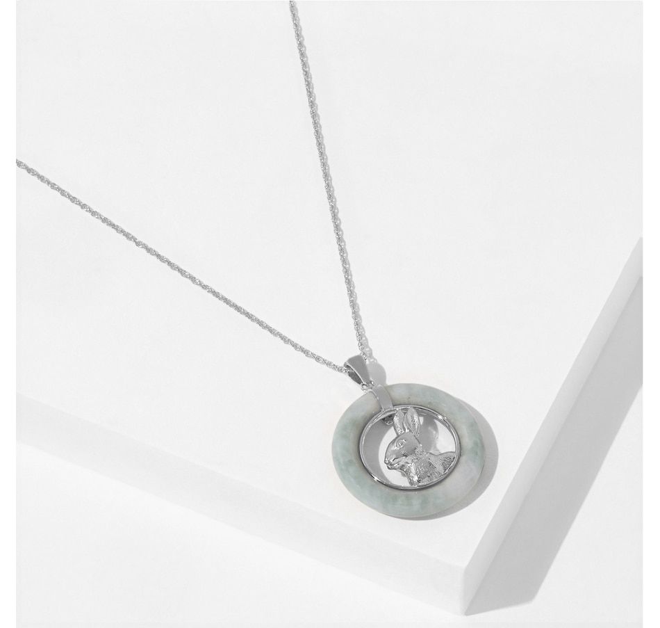 Image 233584_RHOP.jpg, Product 233-584 / Price $99.88, Jade of Yesteryear Sterling Silver Genuine Circle Green Jade Rabbit Pendant & Chain from Jade of Yesteryear on TSC.ca's Jewellery department