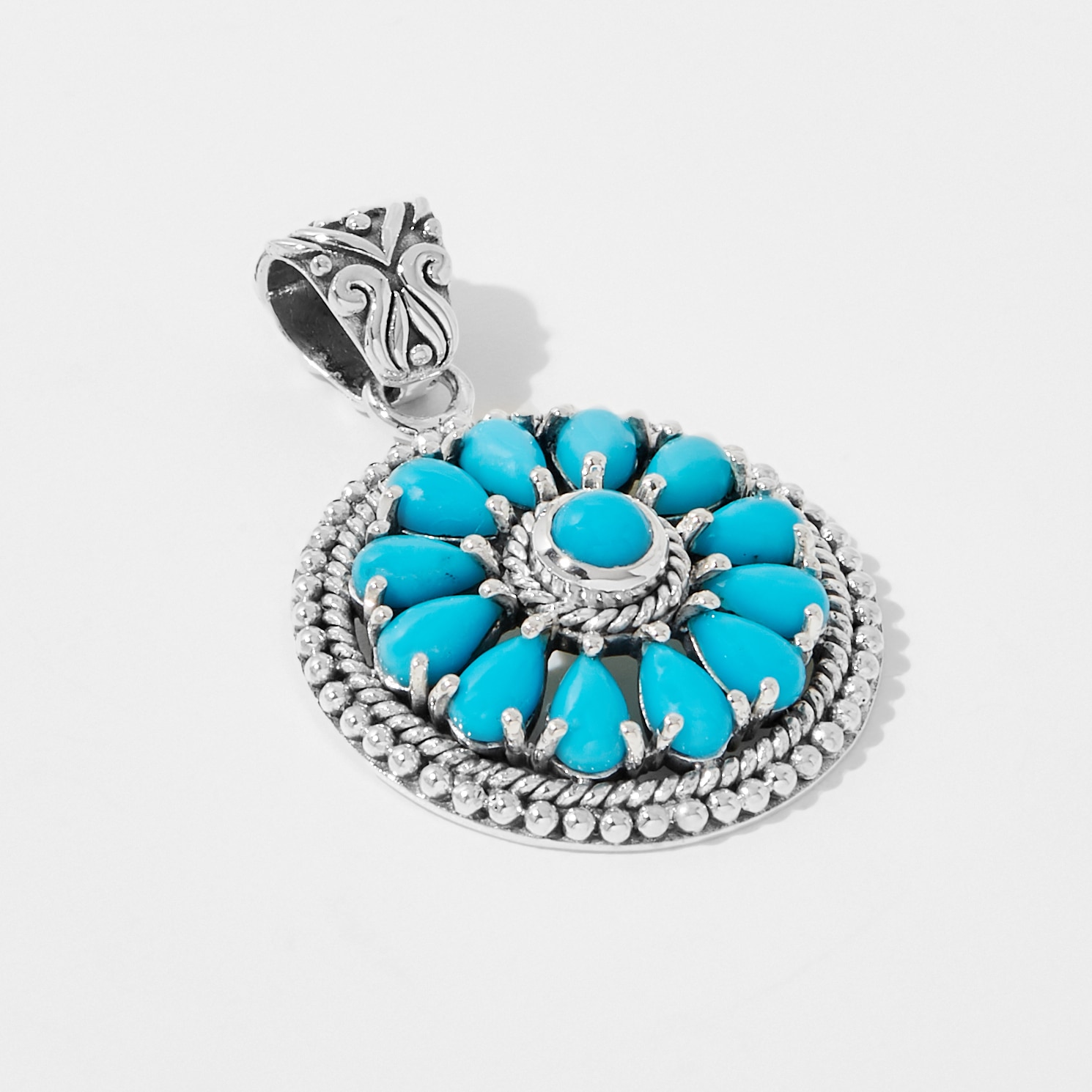 Samuel B Collection Sterling Silver Round Sleeping Beauty Turquoise Pendant