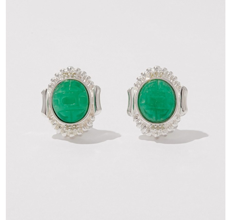 Image 233740.jpg, Product 233-740 / Price $129.99, Roz Kwan Sterling Silver Carved Green Jade And Peridot Omega Earrings from Roz Kwan Jewellery Collection on TSC.ca's Jewellery department