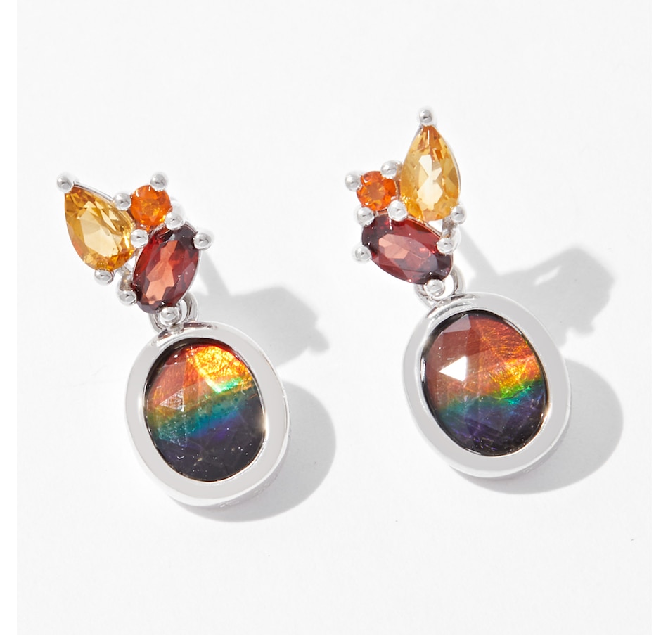 Image 233773.jpg, Product 233-773 / Price $549.99, Canadian Ammolite Gems Sterling Silver Rhodium Plate Oval Ammolite and Multi Gemstone Earrings from Canadian Ammolite Gems on TSC.ca's Jewellery department