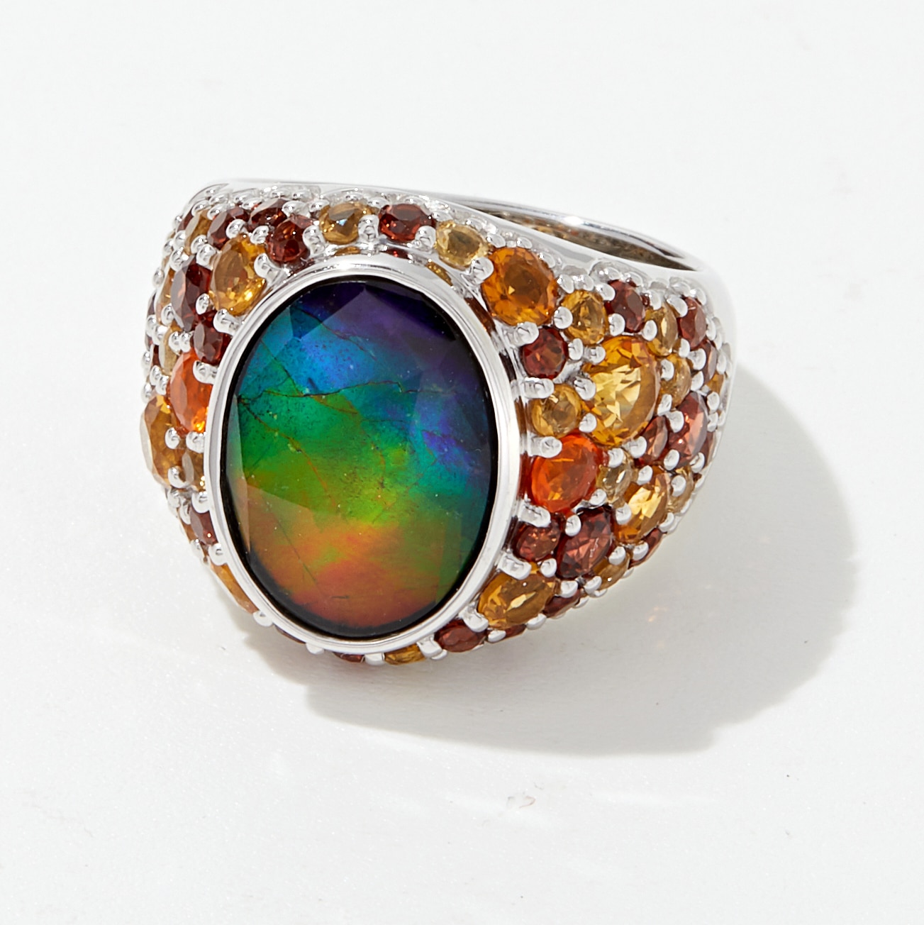 SQUARE SHAPE AMMOLITE AND DIAMOND RING – Exotic Gems