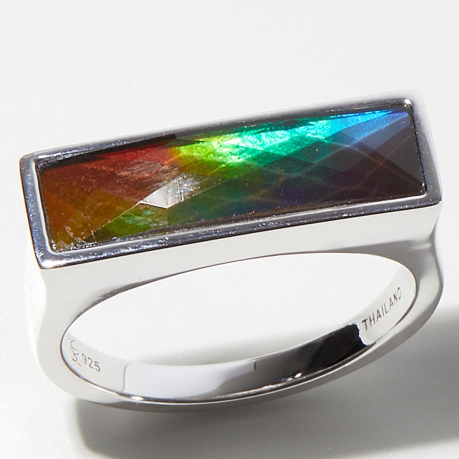 Image 233894.jpg, Product 233-894 / Price $499.99, Canadian Ammolite Gems Sterling Silver Rhodium Plated Rectanuglar Ammolite Bar Ring from Canadian Ammolite Gems on TSC.ca's Jewellery department