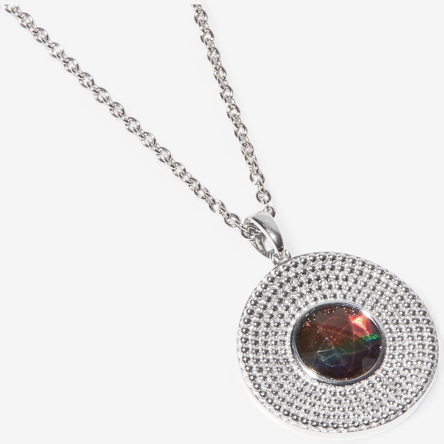 Image 233897.jpg, Product 233-897 / Price $429.99, Canadian Ammolite Gems Sterling Silver/Rhodium Plated 8mm Round Studded Ammolite Saddle Pendant from Canadian Ammolite Gems on TSC.ca's Jewellery department