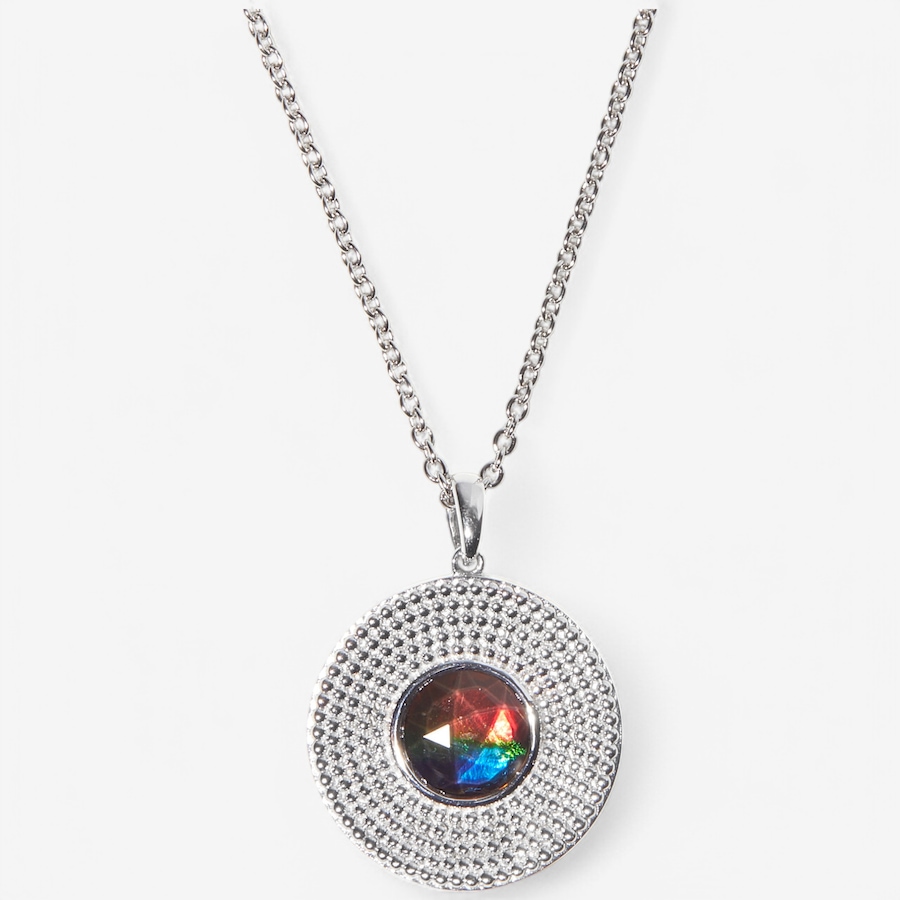 Image 233897_ALTMORE1.jpg, Product 233-897 / Price $429.99, Canadian Ammolite Gems Sterling Silver/Rhodium Plated 8mm Round Studded Ammolite Saddle Pendant from Canadian Ammolite Gems on TSC.ca's Jewellery department