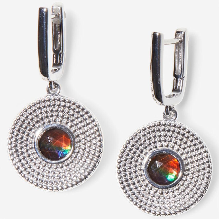 Image 233898.jpg, Product 233-898 / Price $499.99, Canadian Ammolite Gems Sterling Silver/Rhodium Plated 6mm Round Studded Ammolite Saddle Earrings from Canadian Ammolite Gems on TSC.ca's Jewellery department