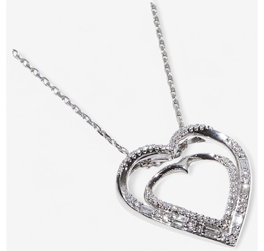 10K White Gold 0.25 ctw Diamond Double Heart Pendant with Chain
