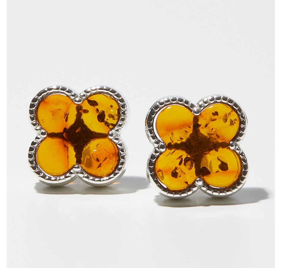 Image 234116_COGSS.jpg, Product 234-116 / Price $44.99, Amber Extraordinaire Sterling Silver Amber Quatrefoil Earrings from Amber Extraordinaire on TSC.ca's Jewellery department