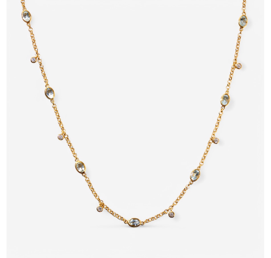 Image 234426_14KGP.jpg, Product 234-426 / Price $79.33, Gem Reflections Sterling Silver 6mm x 4m Aquamarine and White Zircon Station Necklace from Tucson Gem Finds on TSC.ca's Jewellery department