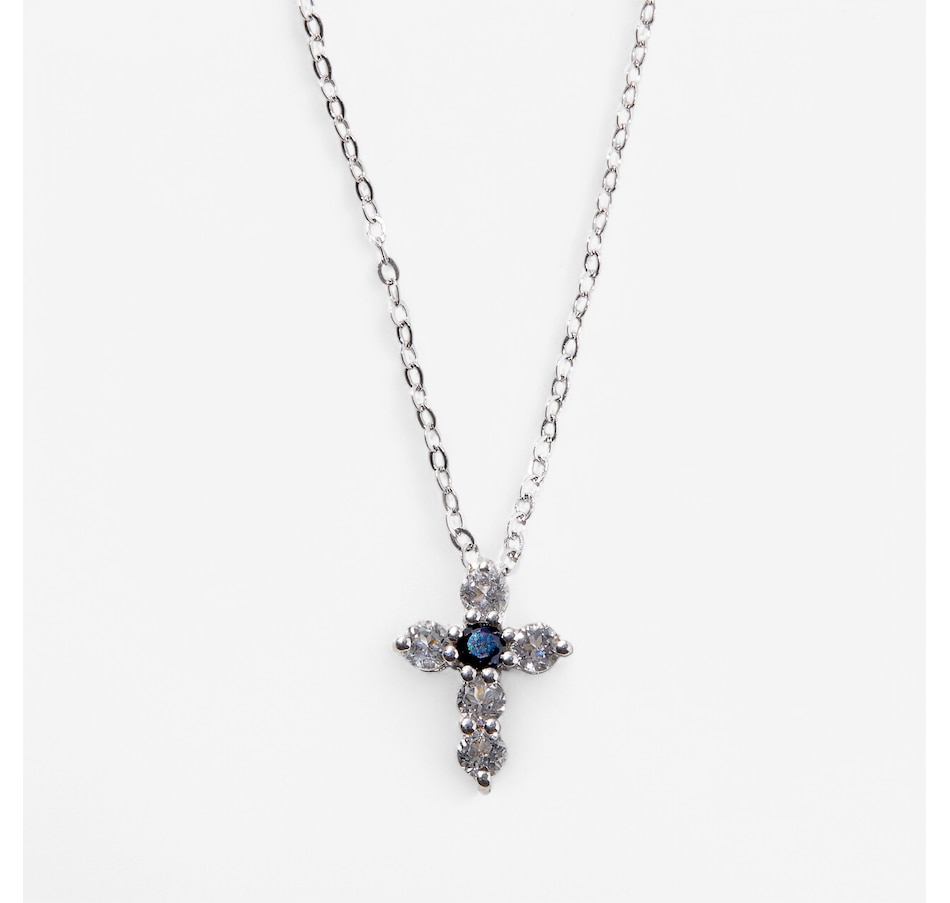 Gem Reflections Sterling Silver Blue Sapphire and White Topaz Cross Pendant with Chain