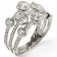 Diamonelle Sterling Silver Multi Row Bezel Set Diamonelle Cocktail Ring
