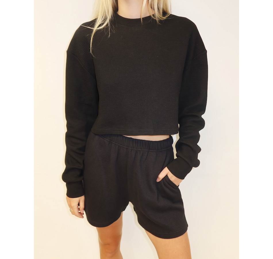 Image 234699_BLK.jpg, Product 234-699 / Price $27.33, Brunette The Label Waffle Knit Little Sister Boxy Tee from Brunette The Label on TSC.ca's Fashion department