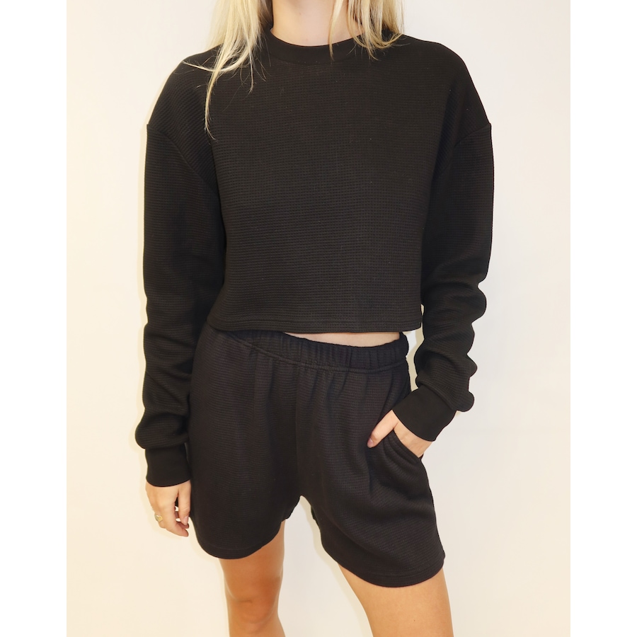 Image 234699_BLK.jpg, Product 234-699 / Price $27.33, Brunette The Label Waffle Knit Little Sister Boxy Tee from Brunette The Label on TSC.ca's Fashion department