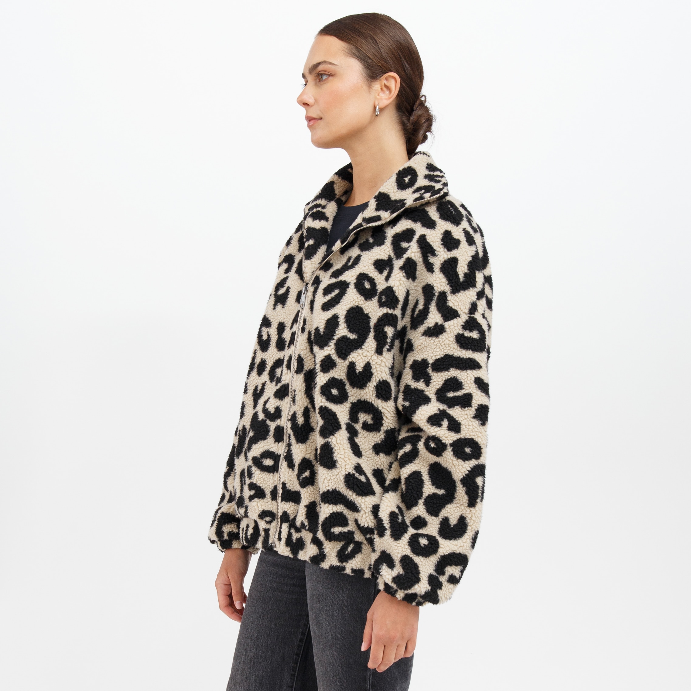 Brunette The Label Leopard Sherpa Full Zip Jacket - TSC.ca