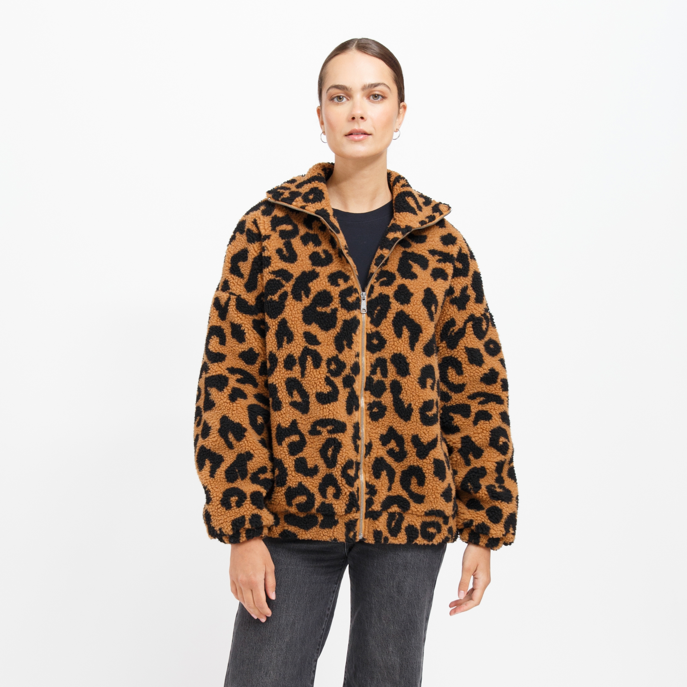 Brunette The Label Leopard Sherpa Full Zip Jacket - TSC.ca