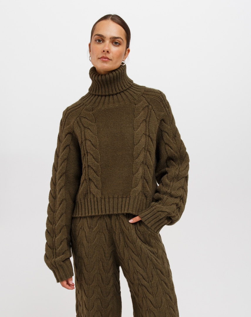 Brunette The Label Adele Cable Knit Turtleneck Sweater - TSC.ca