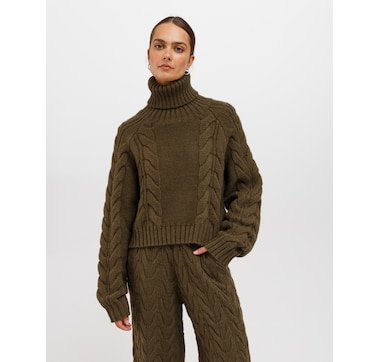 Brunette The Label Adele Cable Knit Turtleneck Sweater