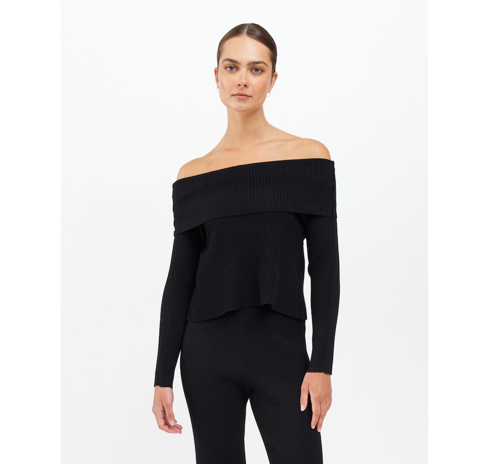 Image 234716_BLK.jpg, Product 234-716 / Price $115.00, Brunette The Label Elle Rib Knit Off The Shoulder Knit Sweater from Brunette The Label on TSC.ca's Fashion department