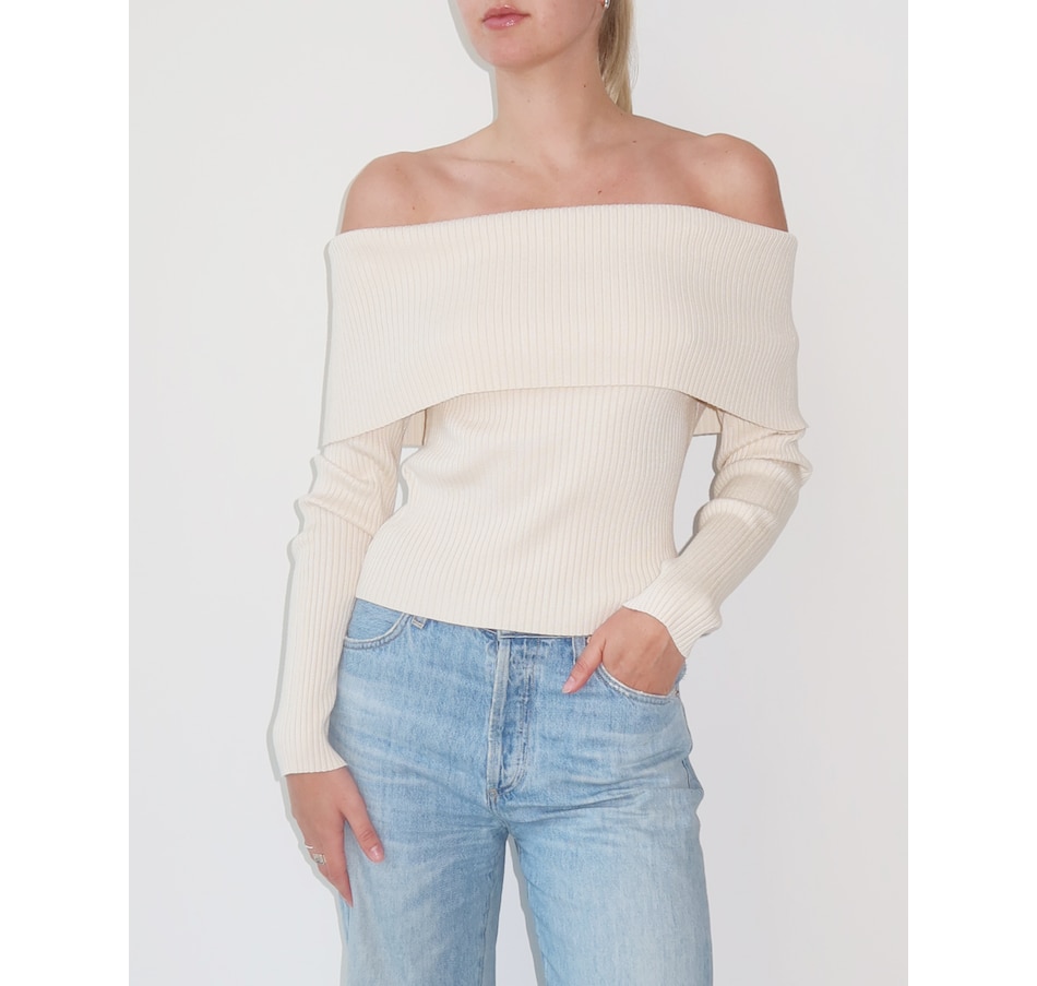 Image 234716_CRM.jpg, Product 234-716 / Price $115.00, Brunette The Label Elle Rib Knit Off The Shoulder Knit Sweater from Brunette The Label on TSC.ca's Fashion department