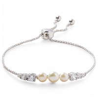 Diamonelle Sterling Silver Rhodium Plate Freshwater Pearl & Diamonelle Bolo Bracelet