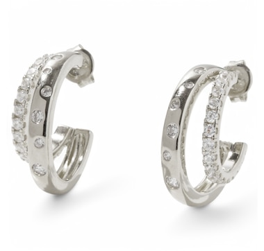 Diamonelle Sterling Silver Double Half Diamonelle Hoop Earrings
