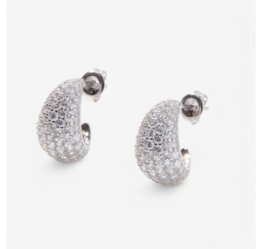 Diamonelle Sterling Silver Rhodium Plate Pave Set Diamonelle Half Hoop Earrings