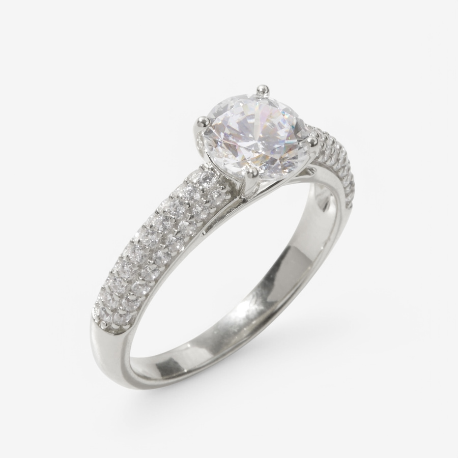 Image 234787_RHOP.jpg, Product 234-787 / Price $74.99, Diamonelle Sterling Silver Round Solitaire Pave Set Diamonelle Ring from Diamonelle on TSC.ca's Jewellery department