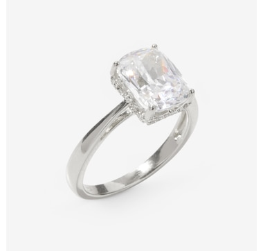 Diamonelle Sterling Silver 10x8mm Emerald Cut Diamonelle Solitaire Ring