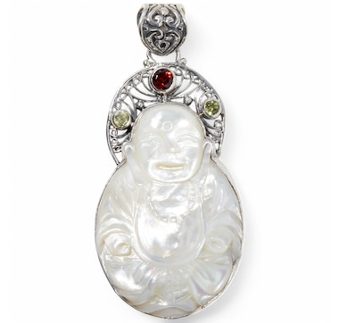 Product 234-838 / Price $149.99 , Samuel B. Collection Sterling Silver Mother of Pearl, Garnet and Peridot Buddah Pendant