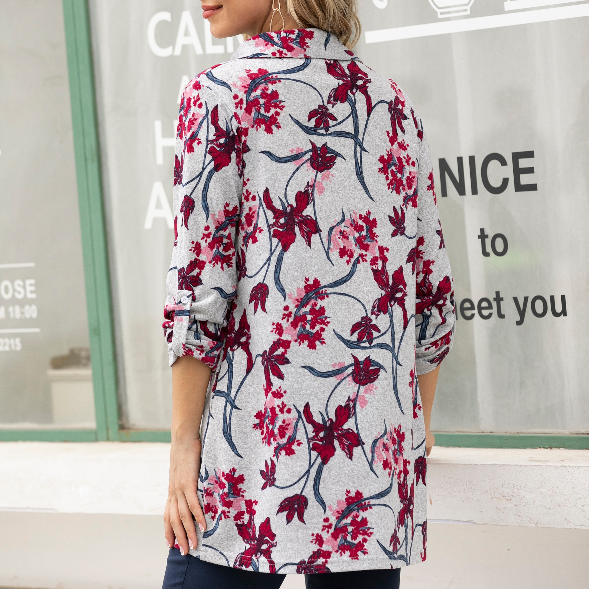 Orange Fashion Village Roll Sleeve 3/4 Zip Tunic - TSC.ca