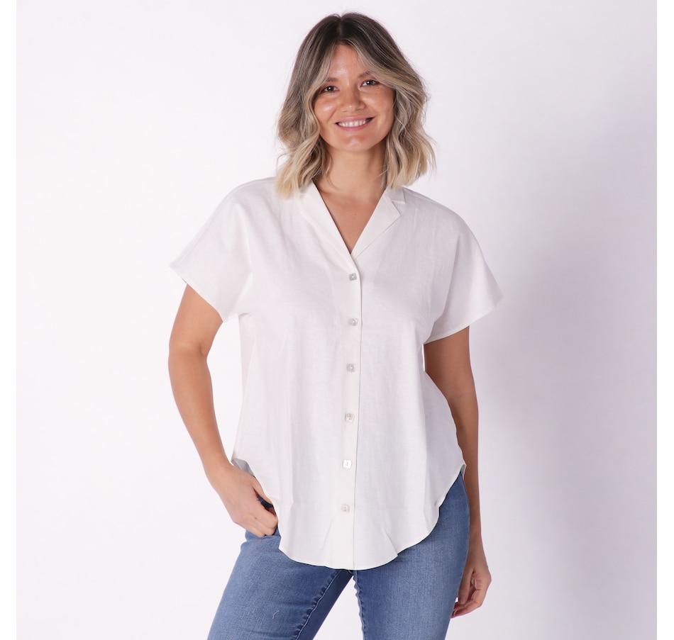 Short sleeve linen-blend shirt - Women