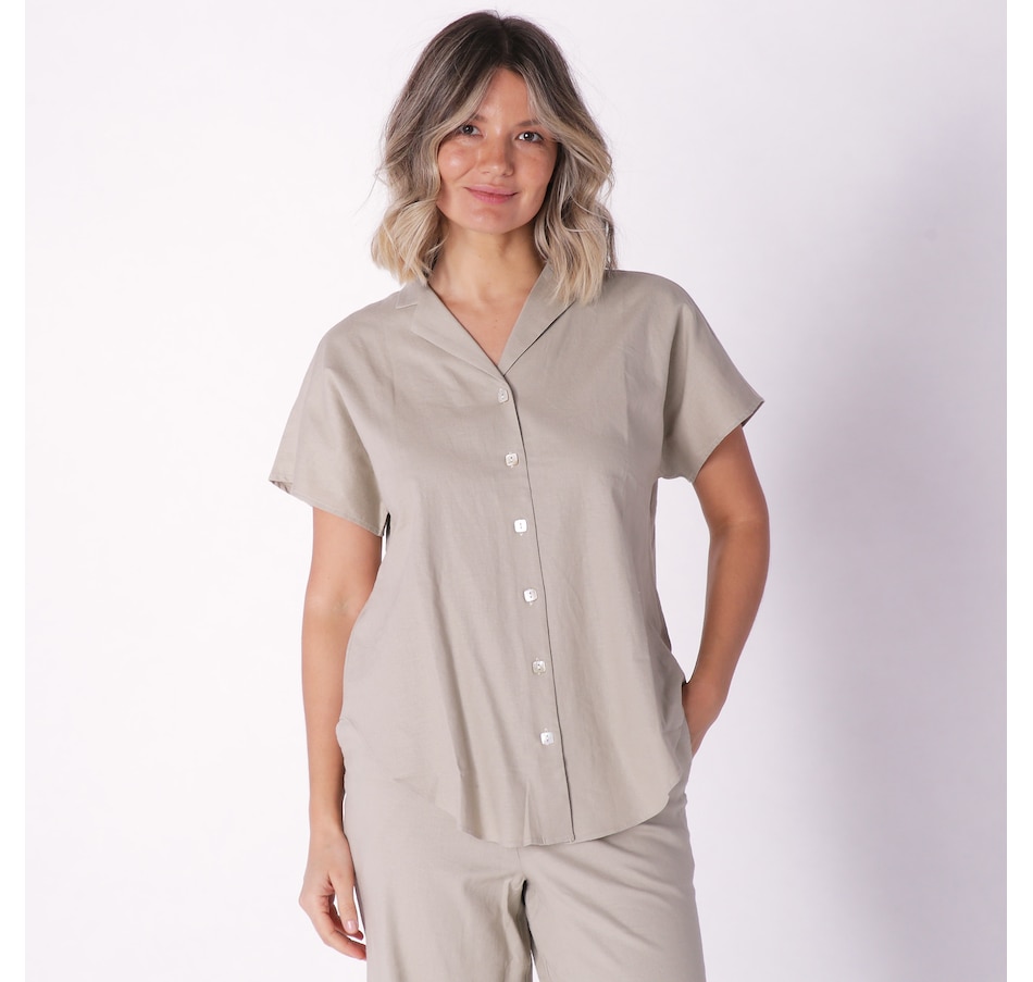 Cotton linen-blend shirt - Woman