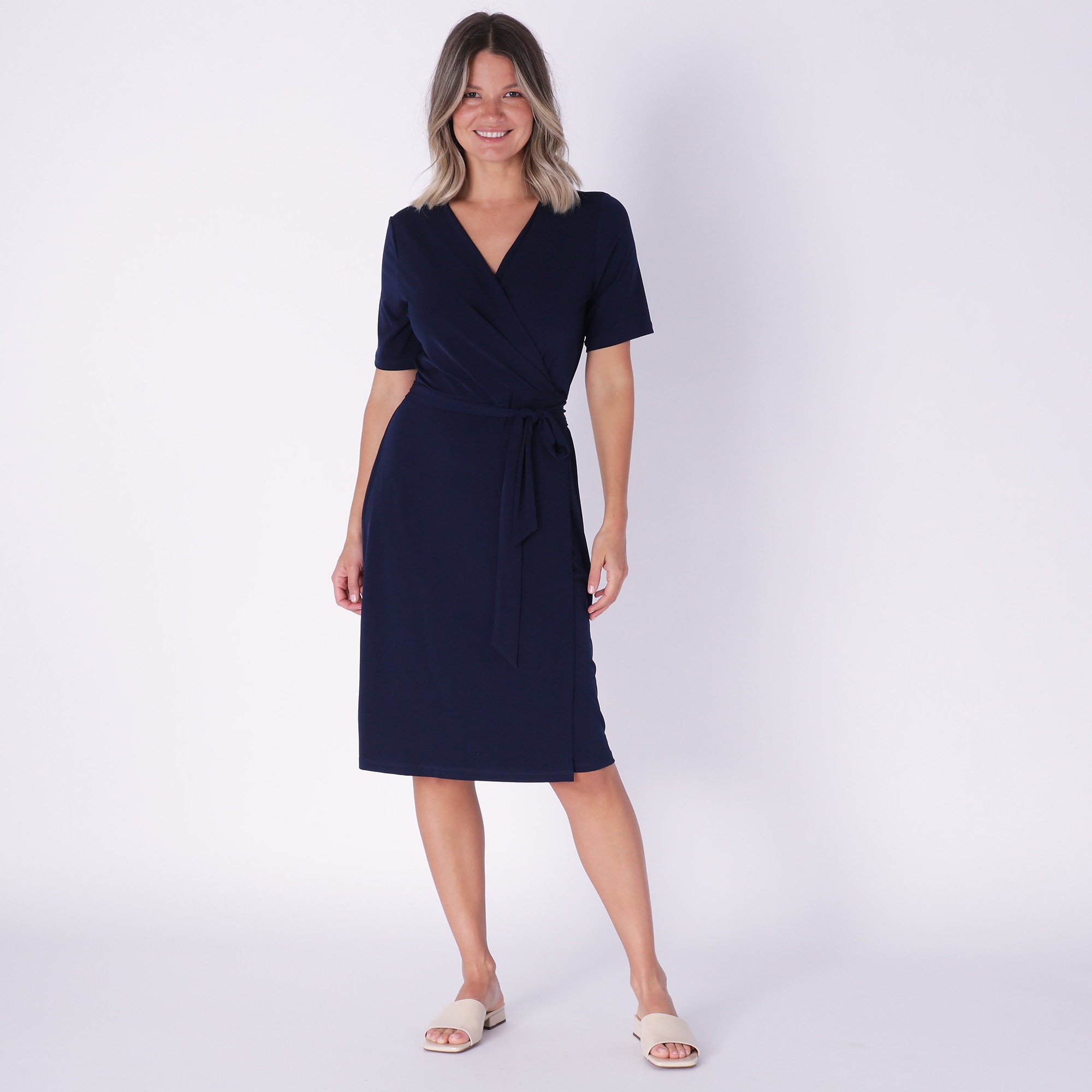 Short sleeve outlet faux wrap dress