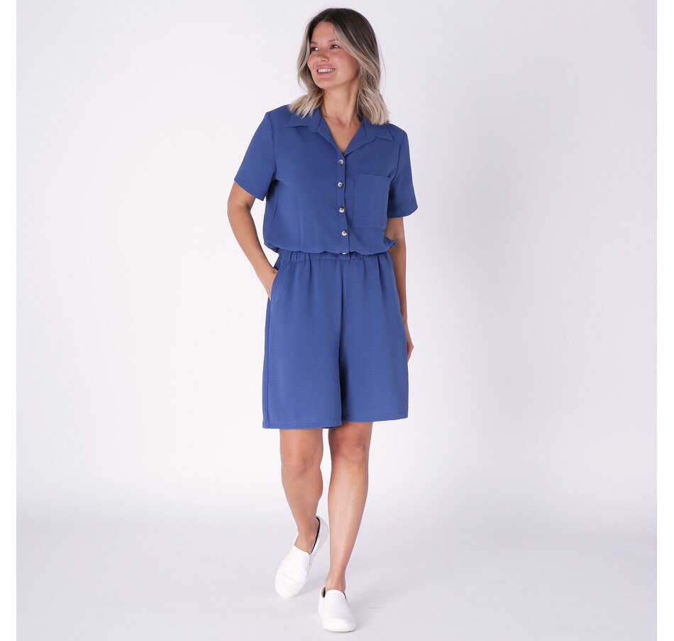 Image 235328_BLU.jpg, Product 235-328 / Price $24.33, Kim & Co. Crinkled Poplin Button Front Romper from Kim & Co. on TSC.ca's Fashion department