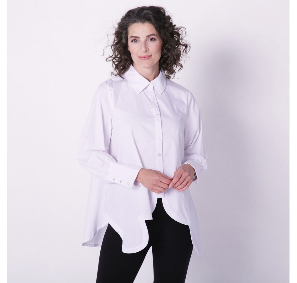 Image 235428_WHT.jpg, Product 235-428 / Price $49.88, Red Coral Scalloped Trim Button Front Blouse from Red Coral Fashions on TSC.ca's Fashion department