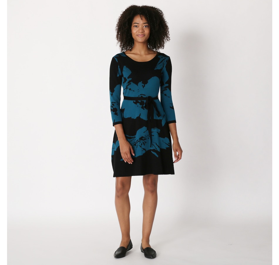 Women's Nina Leonard Fit & Flare Sweater Dress, Size: Large, Blue - Yahoo  Shopping