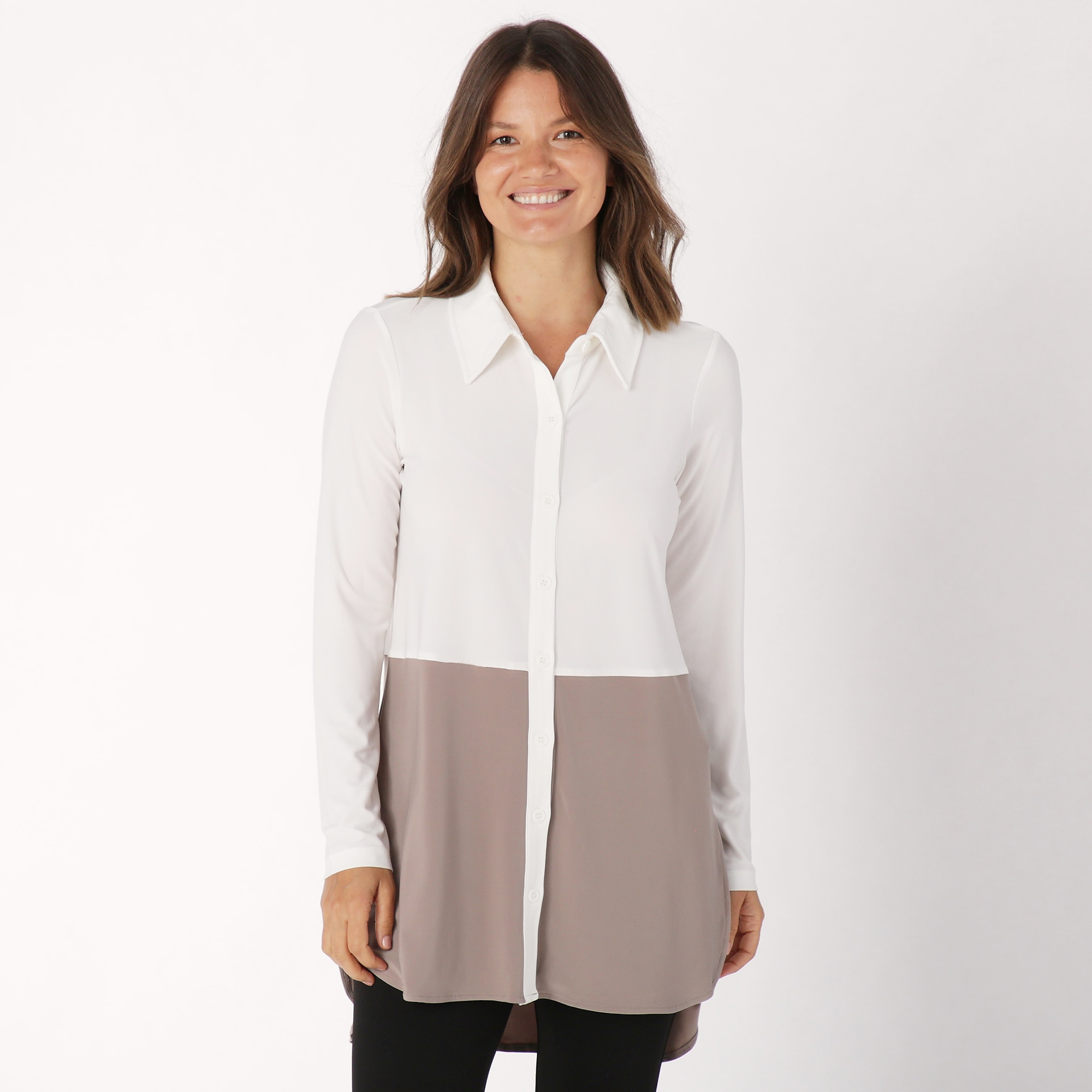 Nina Leonard Collared Button Front Top