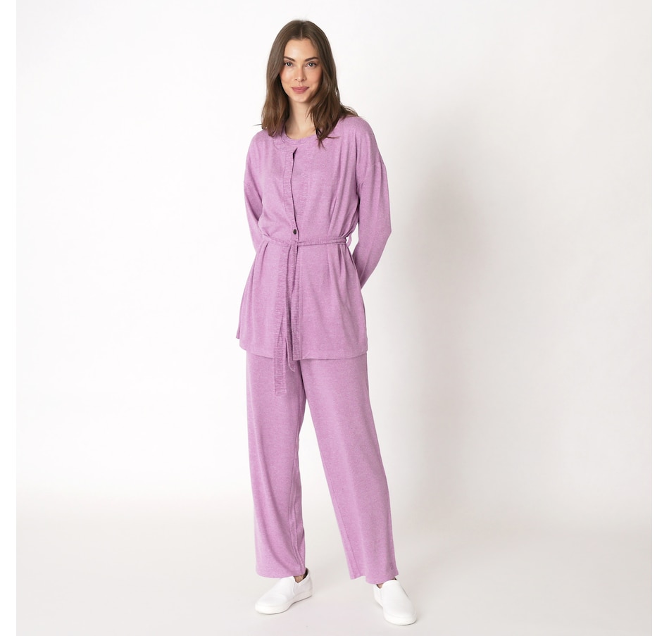 Cuddl Duds Fleecewear Stretch Jogger Pajama Set Grape/BiasPlaid 