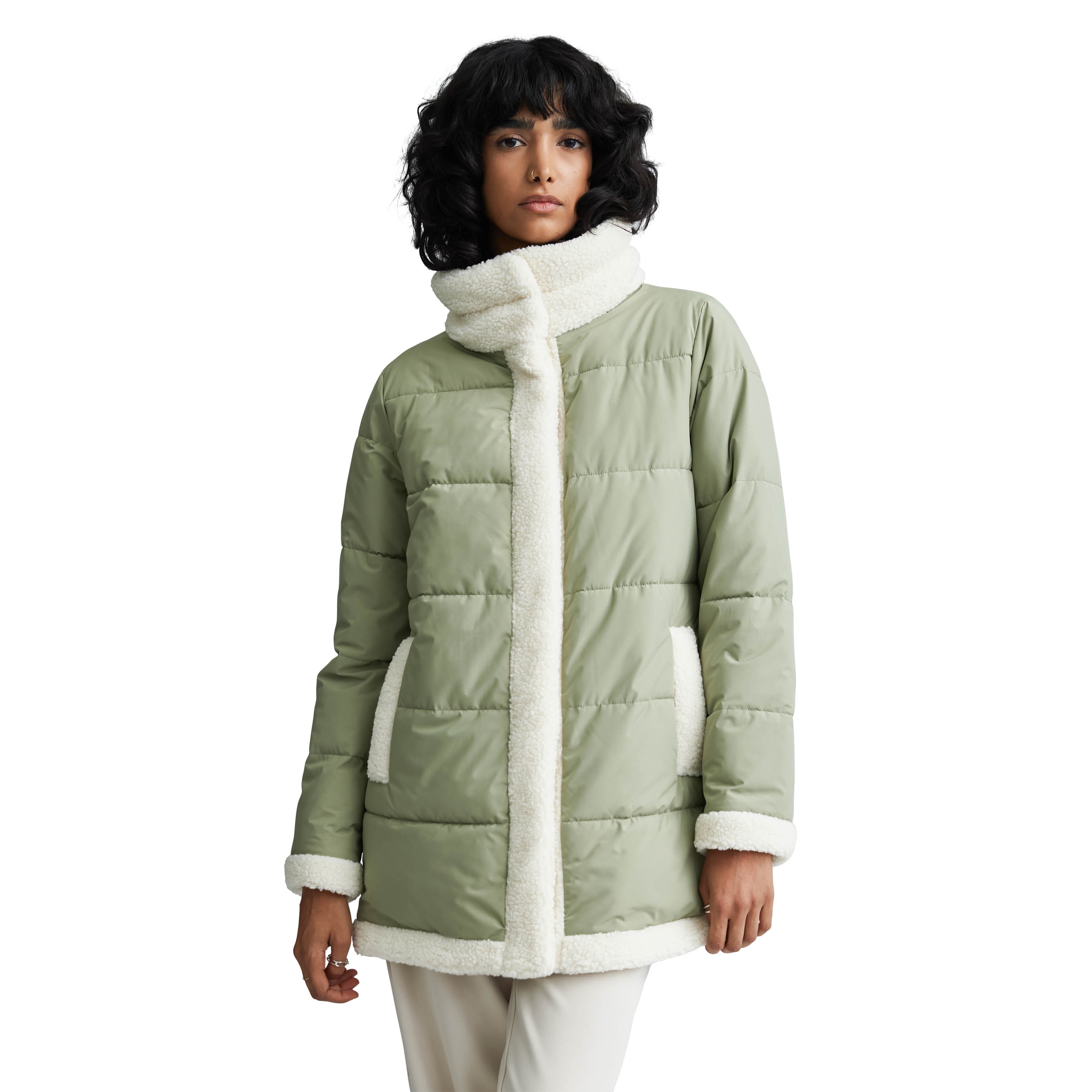 Mixed media puffer clearance jacket