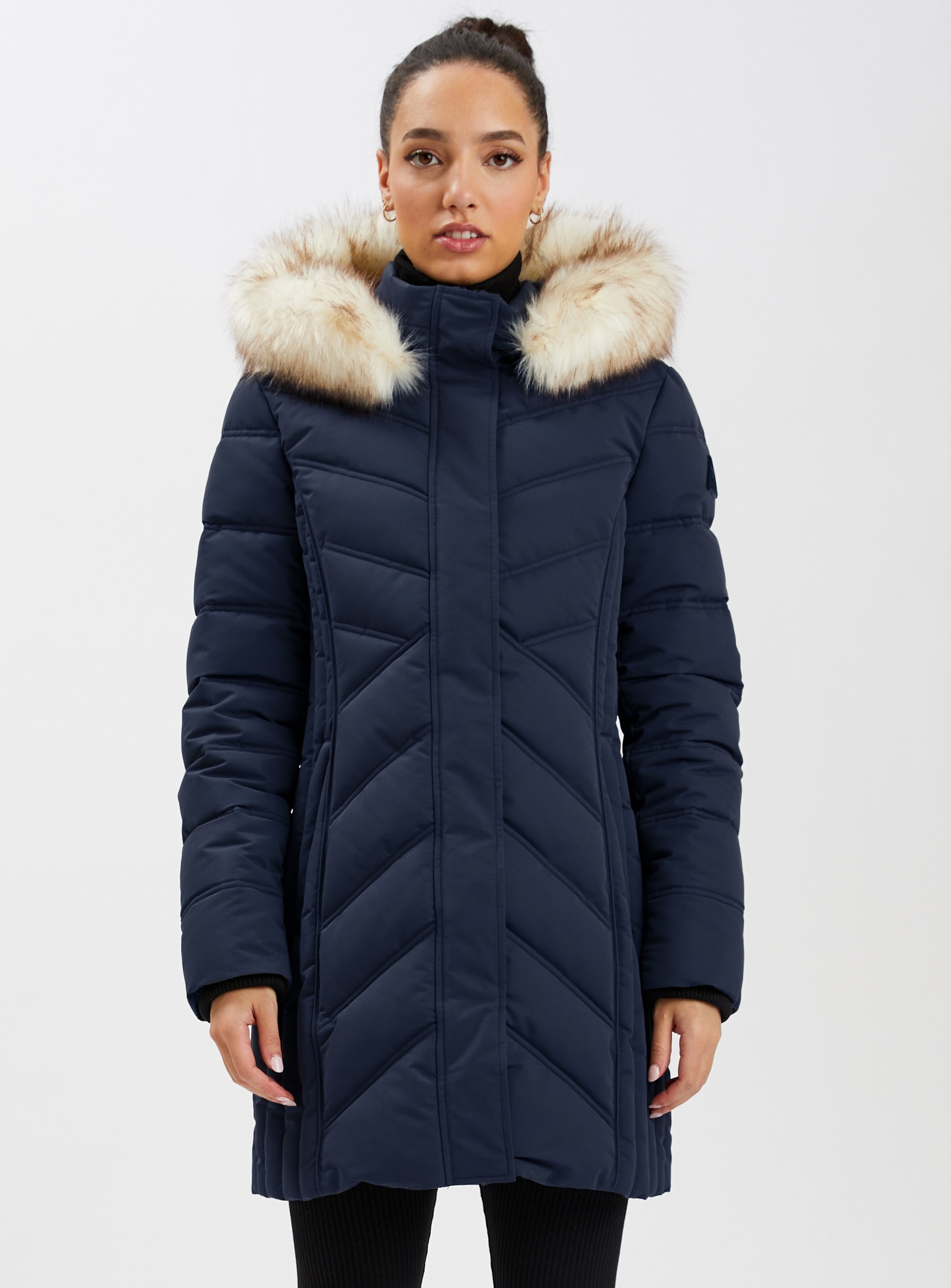 Point Zero Zip Front Hooded Jacket With Removable Faux Fur Trim