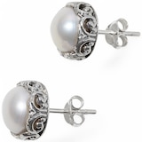 Samuel B. Collection Sterling Silver Round White Pearl Stud Earrings