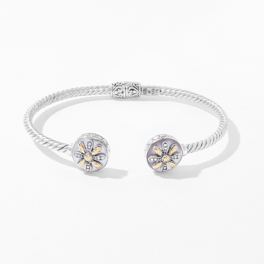 Image 236160.jpg, Product 236-160 / Price $149.88, Samuel B. Collection Sterling Silver and 18K Yellow Gold Pink Mother of Pearl Flower Bangle from Samuel B. Collection on TSC.ca's Jewellery department