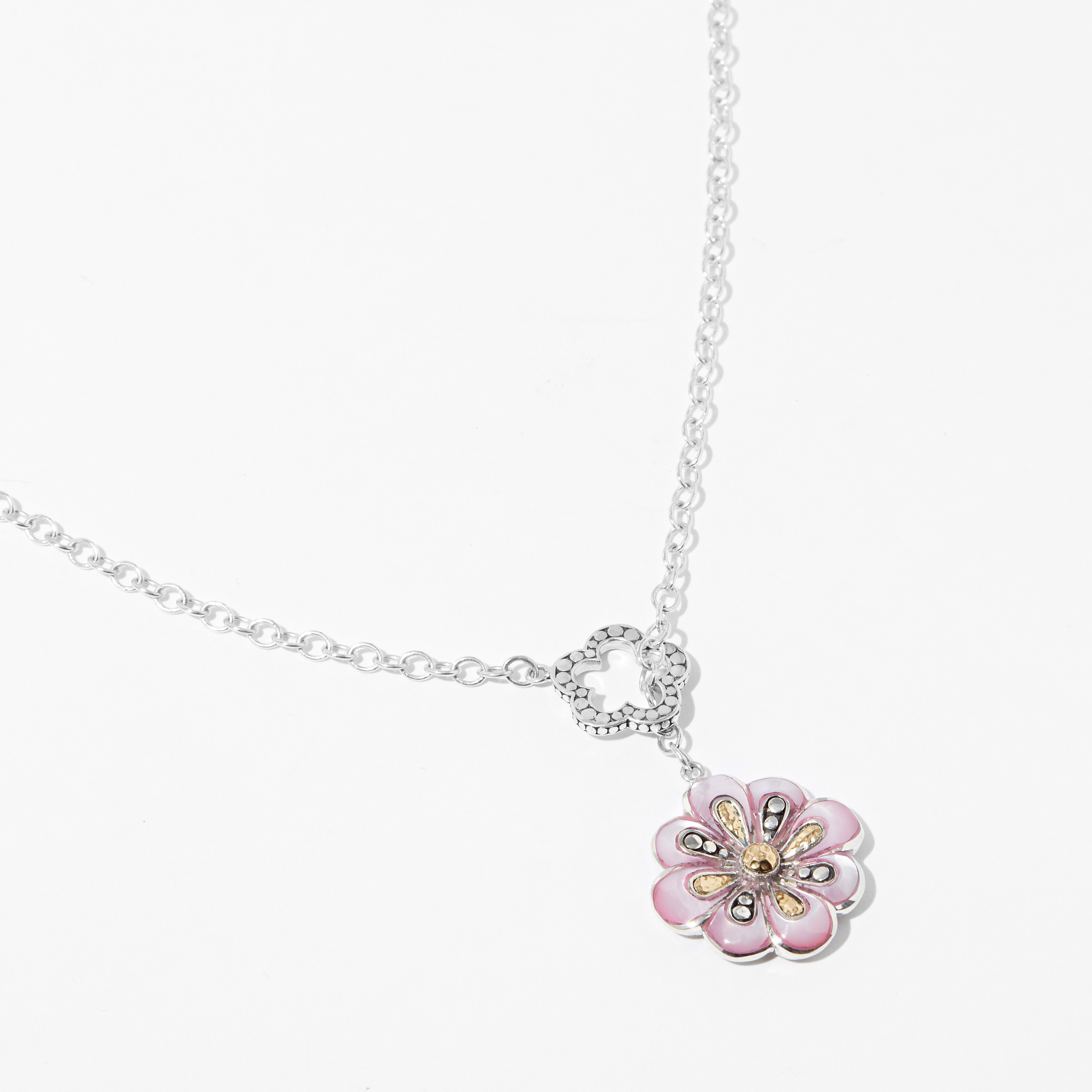 Samuel B. Collection Sterling Silver and 18K Yellow Gold Pink Mother of  Pearl Flower Necklace