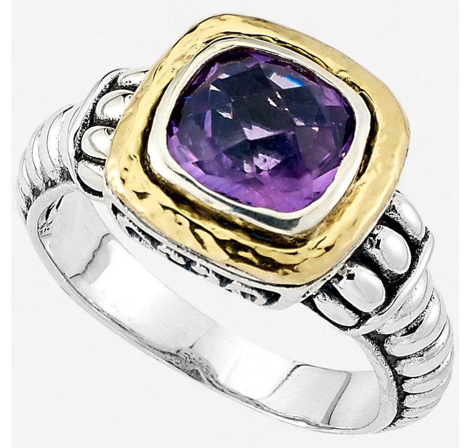 Image 236235_AMY.jpg, Product 236-235 / Price $199.99, Samuel B. Collection Sterling Silver/18K Yellow Gold Cushion Gemstone and Hammered Design Ring from Samuel B. Collection on TSC.ca's Jewellery department