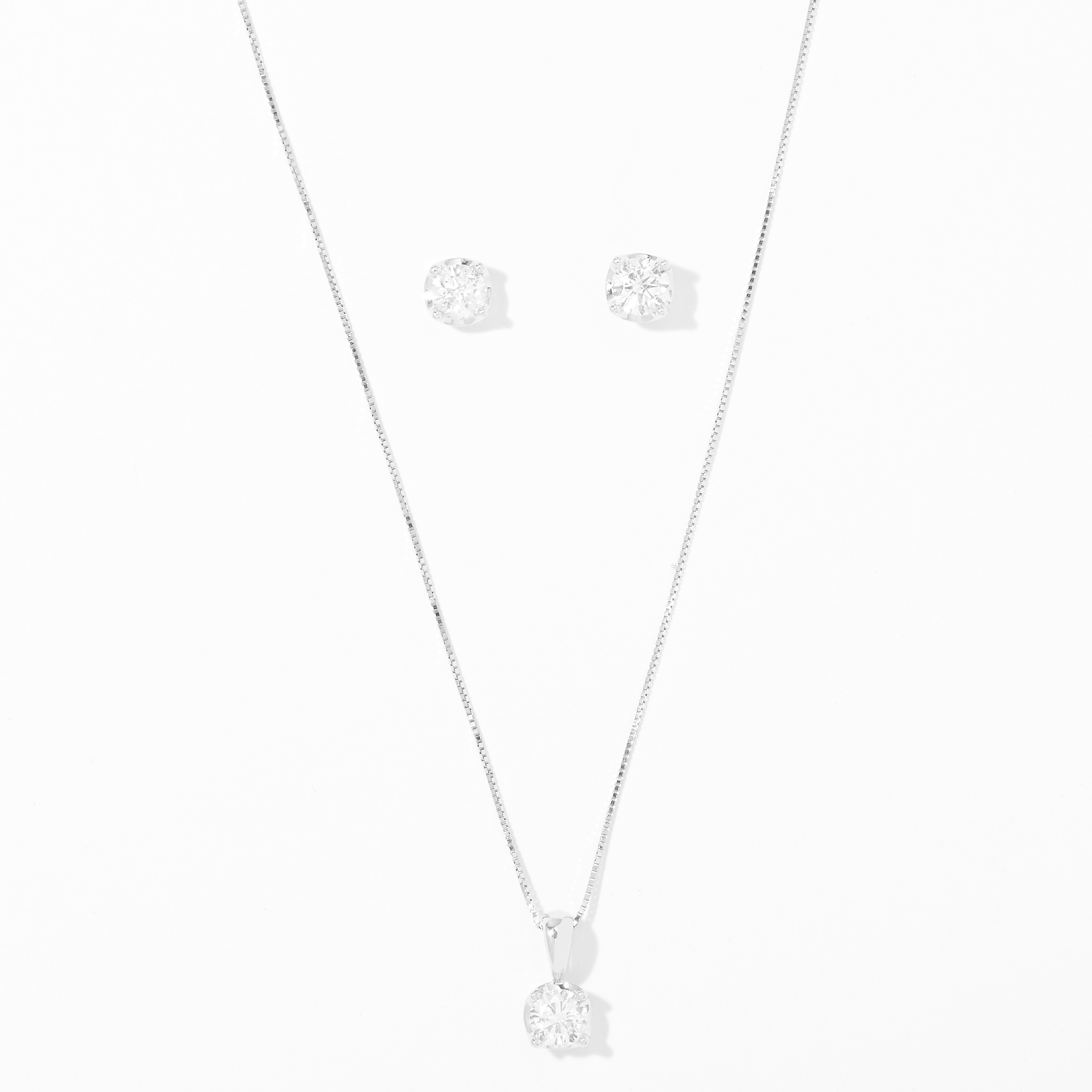 14K White Gold 1.00 ctw Diamond Pendant and Earrings Set